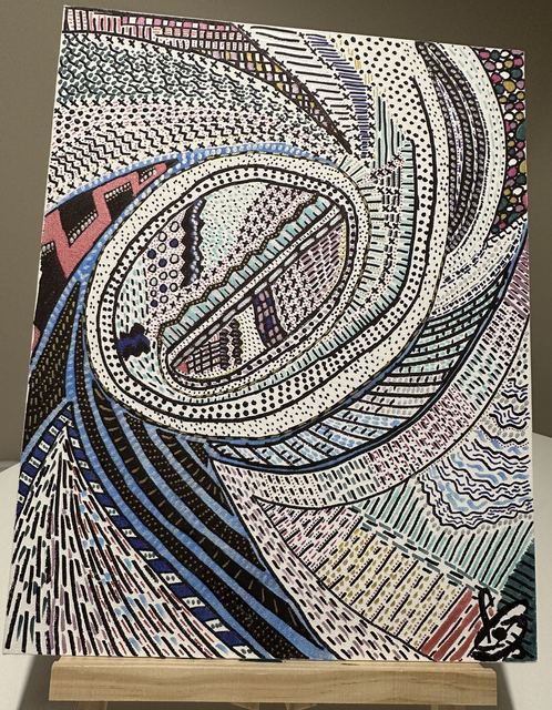 Intricate abstract line and dot composition on canvas