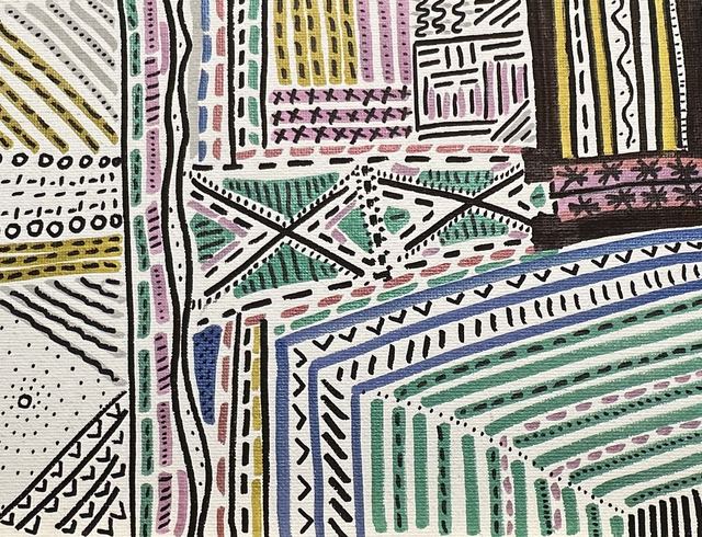Geometric abstract pattern in pastel pinks, greens, and blues